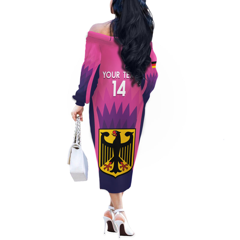 Custom Germany Football 2024 Nationalelf - Pink Version Off The Shoulder Long Sleeve Dress
