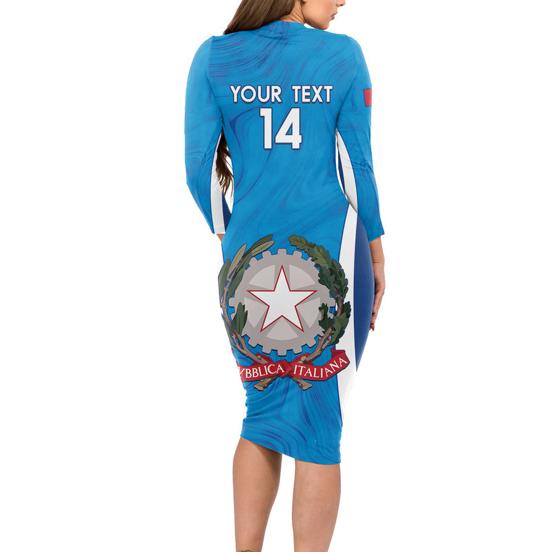 Custom Italy Football 2024 Gli Azzurri Marble Pattern Long Sleeve Bodycon Dress