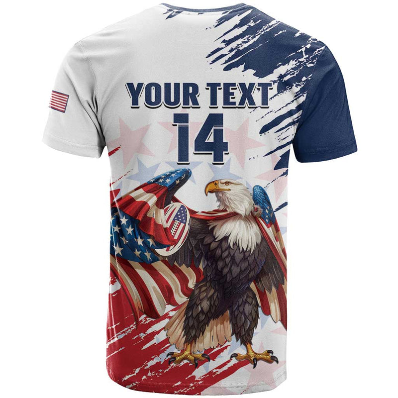 Custom USA Rugby Powerful Eagle Grunge Brush Style - White T Shirt