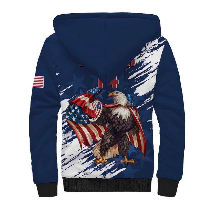 Custom USA Rugby Powerful Eagle Grunge Brush Style - Blue Sherpa Hoodie
