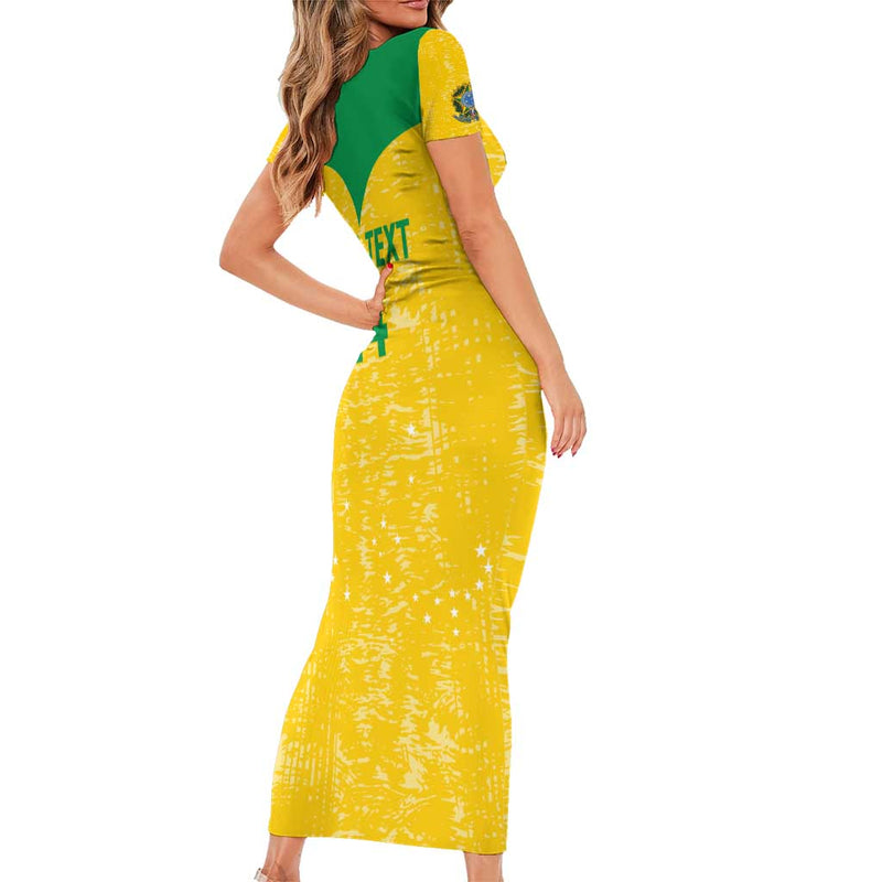 Custom Brasil Volleyball Vai Canarinhos! Short Sleeve Bodycon Dress
