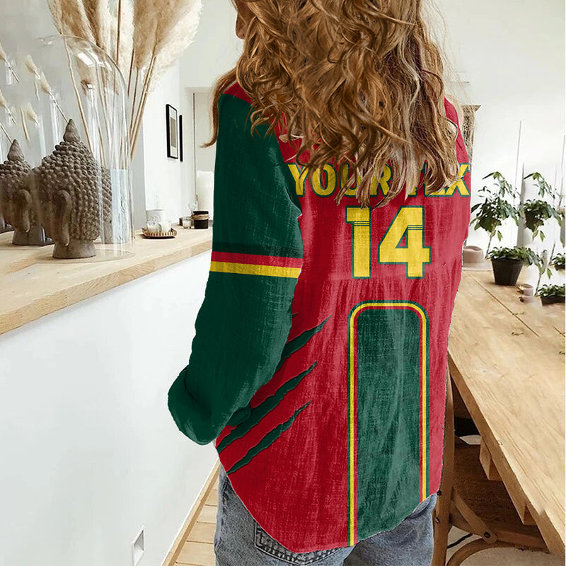 Custom Cameroon Football 2024 African Nations Go Champions Lion Style Women Casual Shirt
