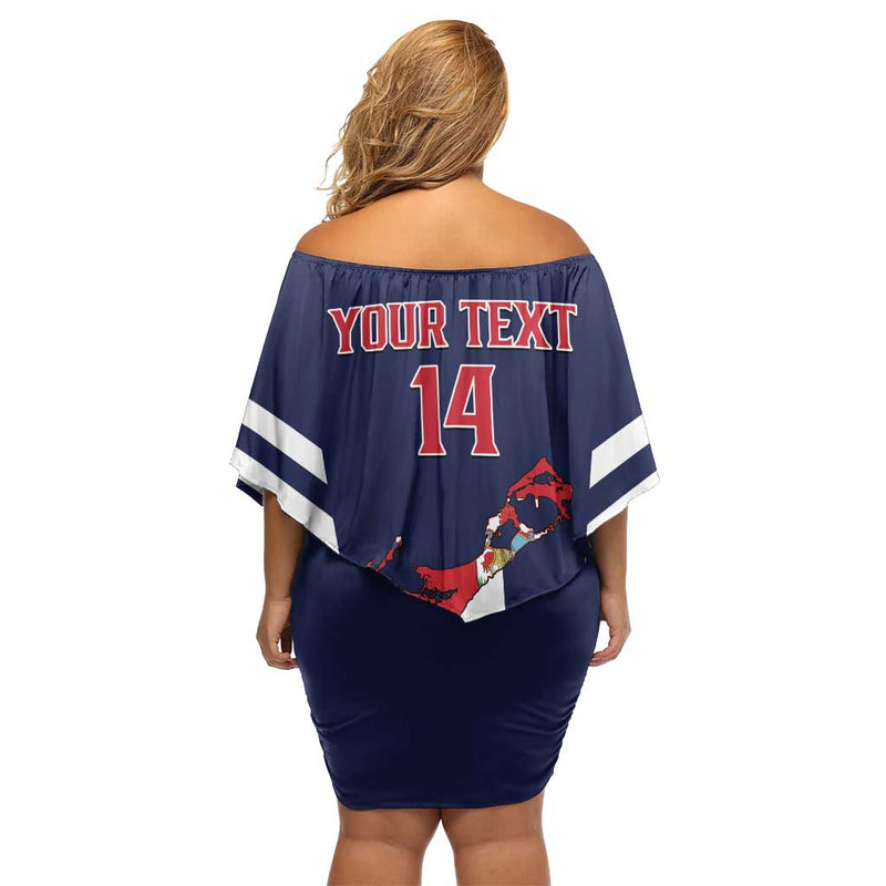 Custom Bermuda Football 2025 Go Gombey Warriors - Blue Off Shoulder Short Dress