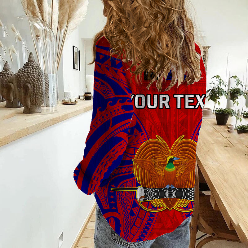 (Custom Personalised) Papua New Guinea Central Province Mix Coat Of Arms Polynesian Art Women Casual Shirt