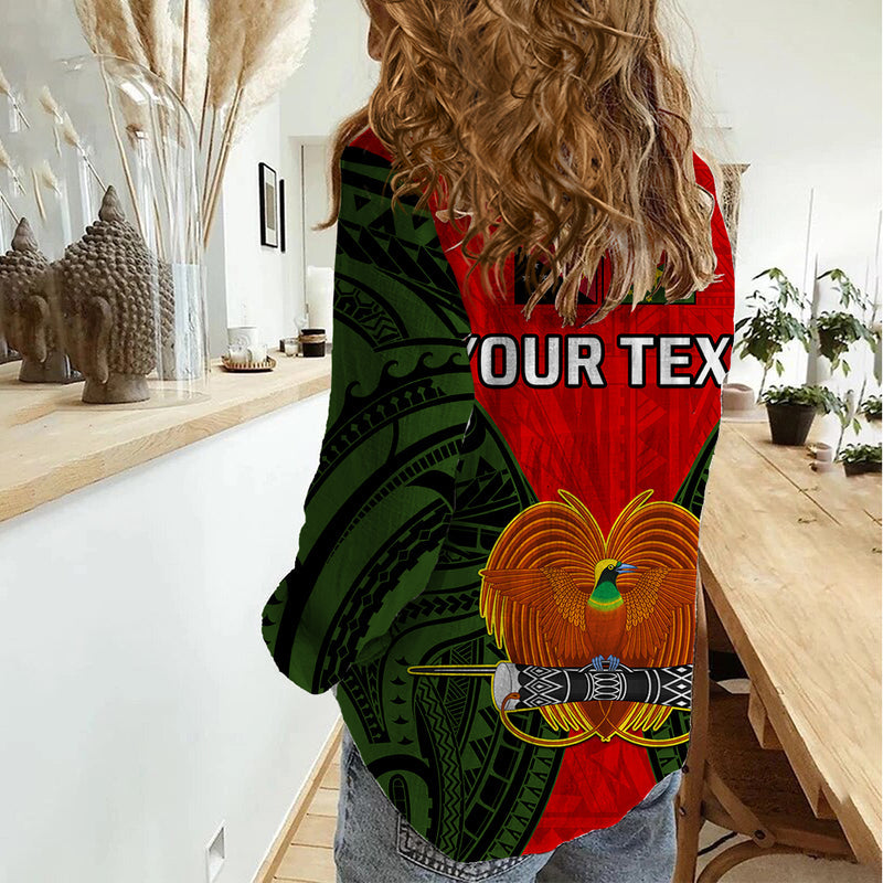 (Custom Personalised) Papua New Guinea Eastern Highlands Province Mix Coat Of Arms Polynesian Art Women Casual Shirt