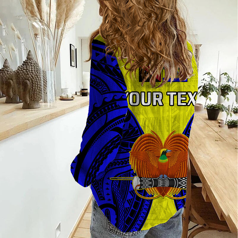 (Custom Personalised) Papua New Guinea Morobe Province Mix Coat Of Arms Polynesian Art Women Casual Shirt