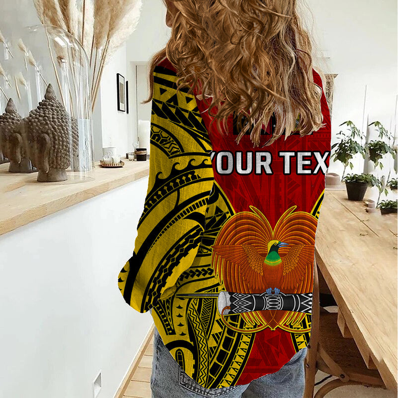 (Custom Personalised) Papua New Guinea Western Province Mix Coat Of Arms Polynesian Art Women Casual Shirt