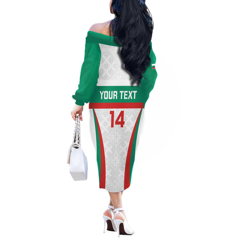 Custom Bulgaria Football Bulgarian Pattern Sporty Style Off The Shoulder Long Sleeve Dress