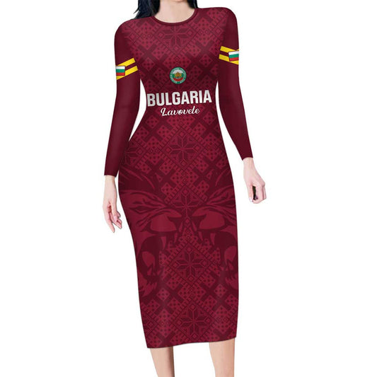 Custom Bulgaria Football Go Lavovete Bulgarian Pattern Long Sleeve Bodycon Dress