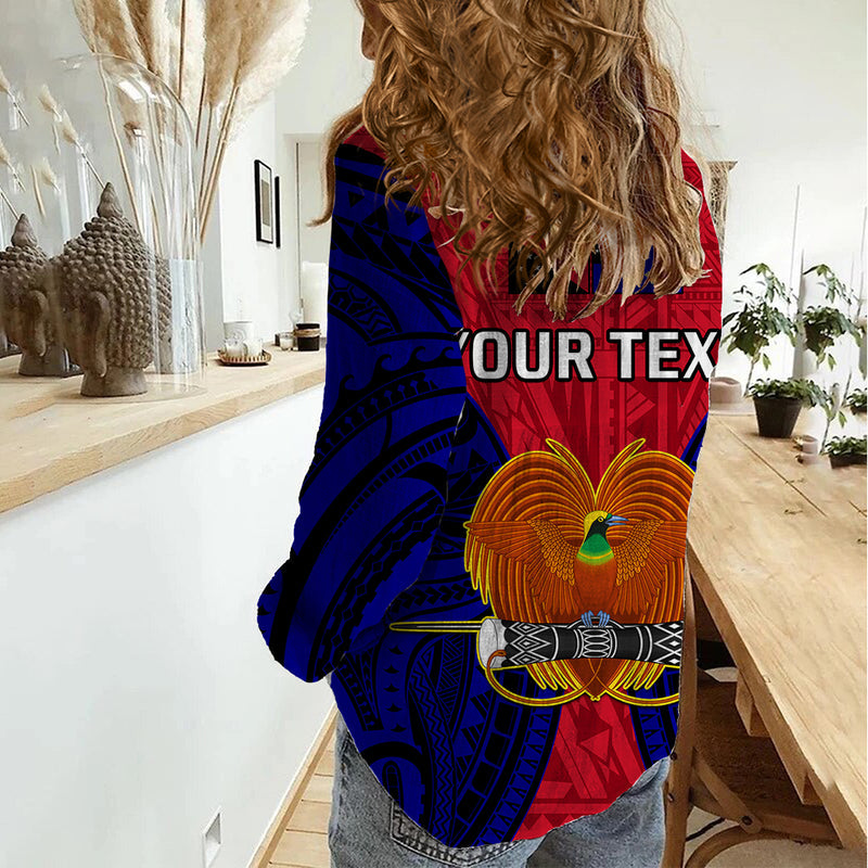 (Custom Personalised) Papua New Guinea West New Britain Province Mix Coat Of Arms Polynesian Art Women Casual Shirt
