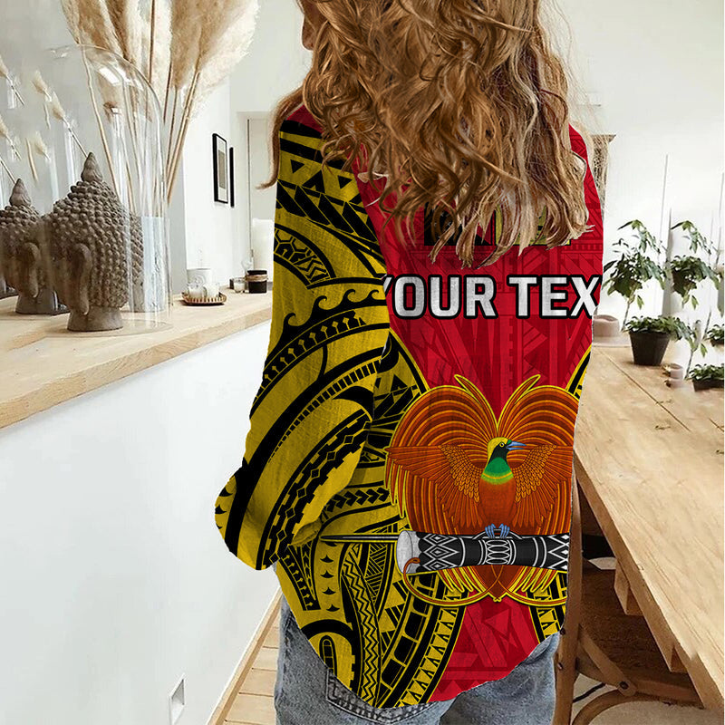 (Custom Personalised) Papua New Guinea National Capital District Mix Coat Of Arms Polynesian Art Women Casual Shirt