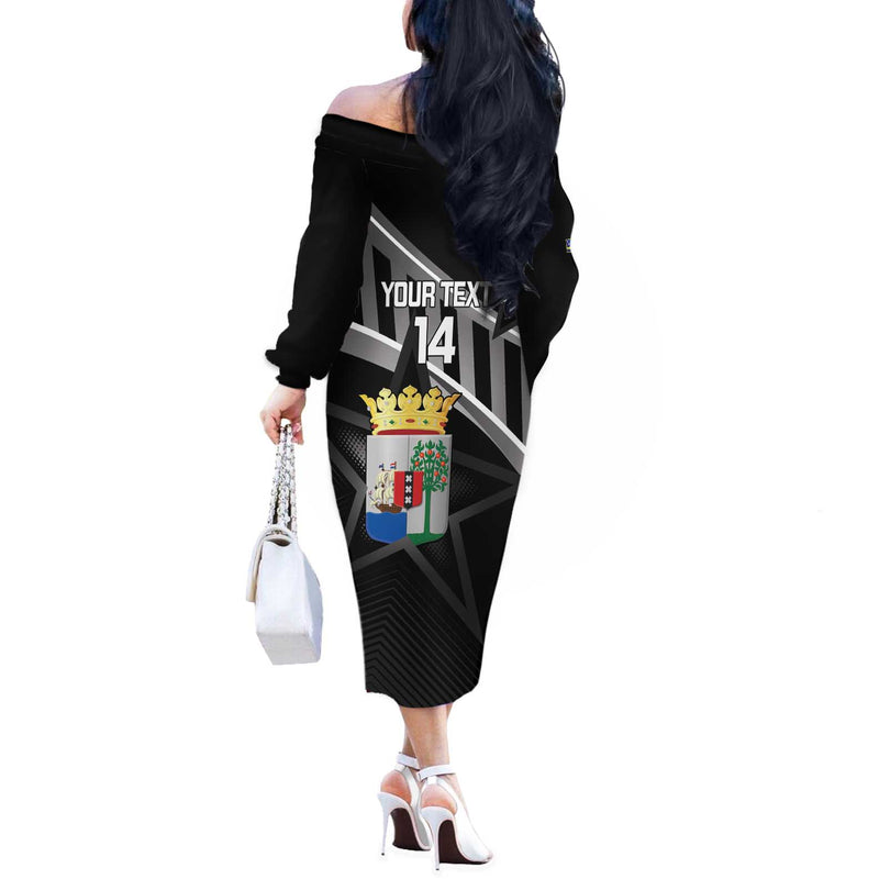Custom Curacao Football Go La Familia Azul Black Style Off The Shoulder Long Sleeve Dress