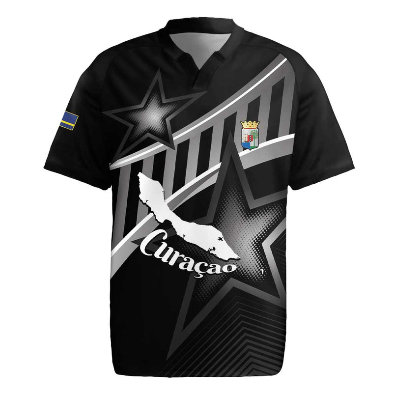 Custom Curacao Football Go La Familia Azul Black Style Rugby Jersey