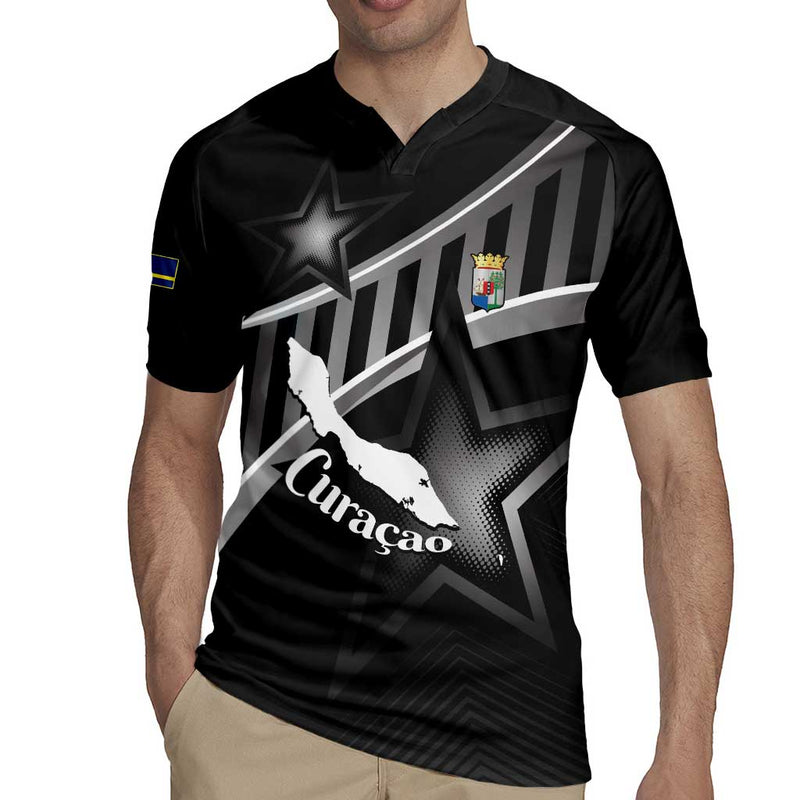 Custom Curacao Football Go La Familia Azul Black Style Rugby Jersey