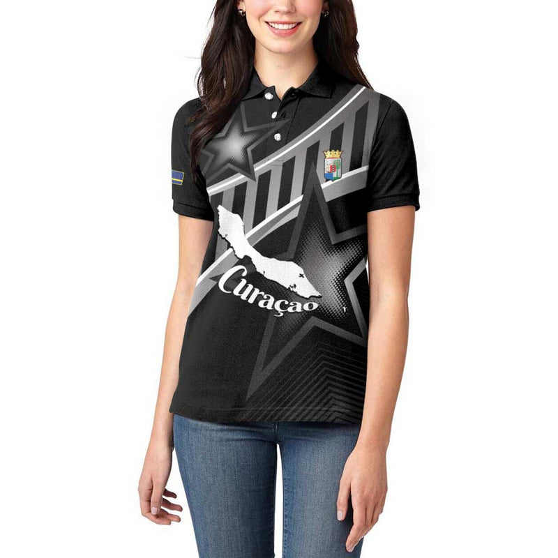 Custom Curacao Football Go La Familia Azul Black Style Women Polo Shirt
