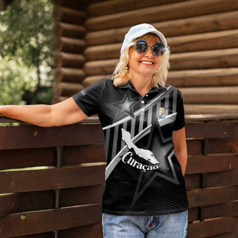 Custom Curacao Football Go La Familia Azul Black Style Women Polo Shirt