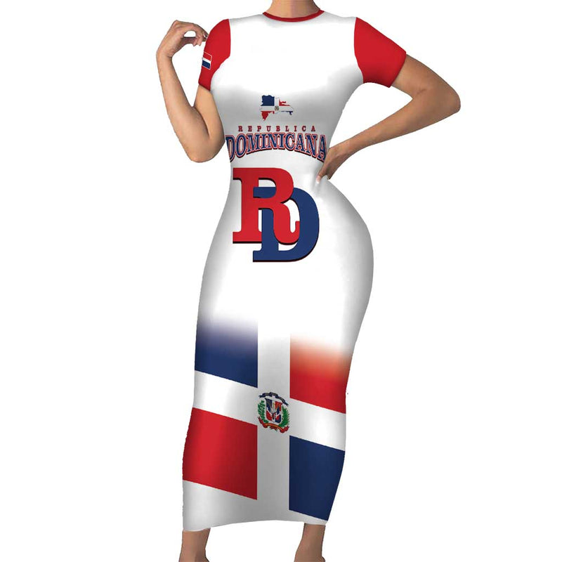 Custom Dominican Republic 2025 Baseball Go Champions Flag Style Short Sleeve Bodycon Dress