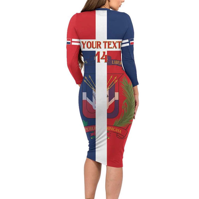 Custom Dominican Republic Football Go Champions Flag Style Long Sleeve Bodycon Dress