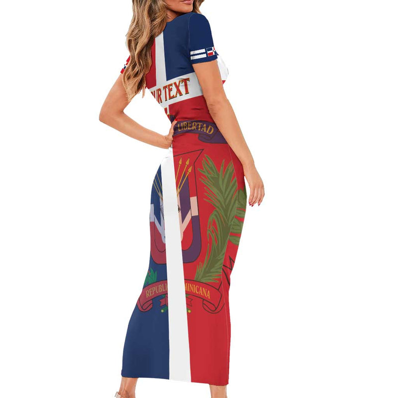 Custom Dominican Republic Football Go Champions Flag Style Short Sleeve Bodycon Dress
