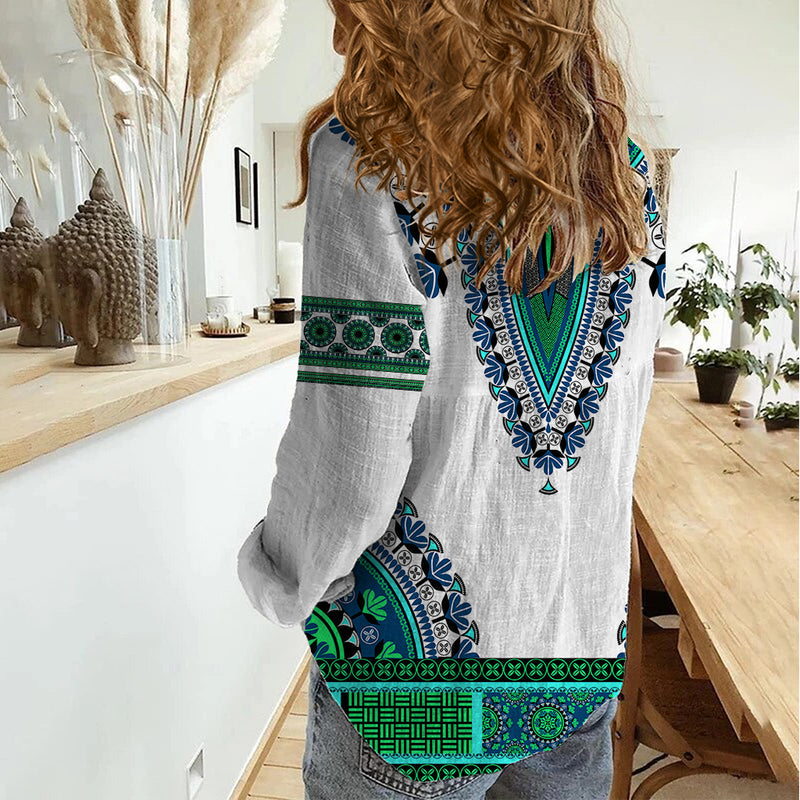 Africa African Dashiki Royal Turquoise Version Women Casual Shirt