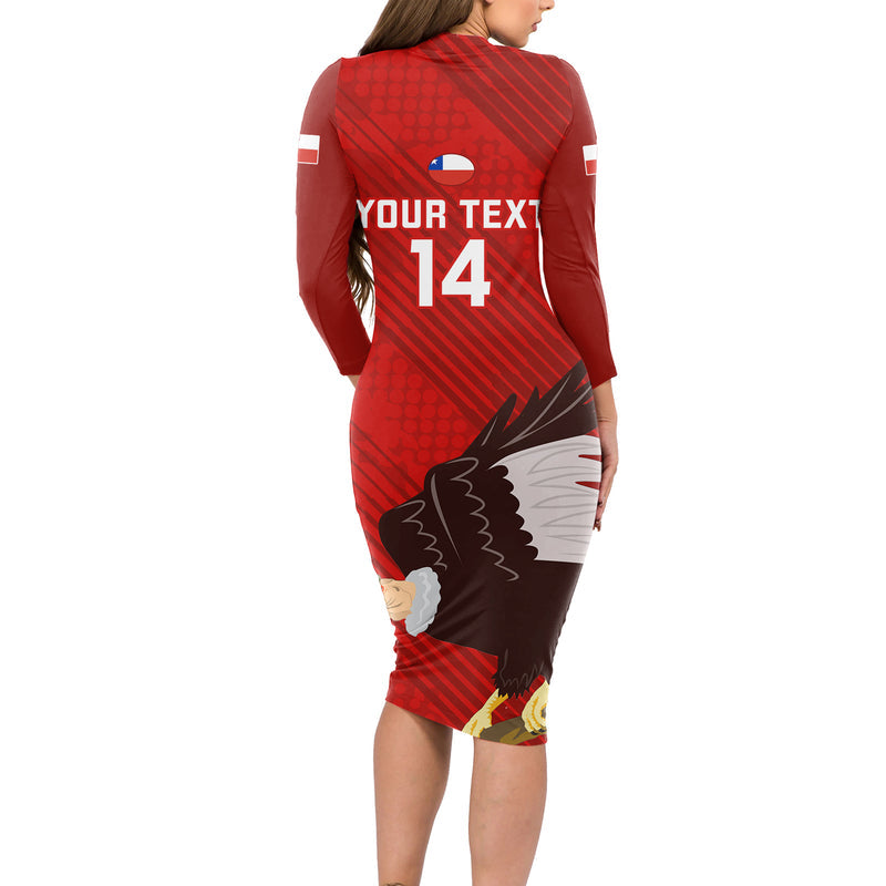 Custom Chile Rugby 2023 Los Condores Grunge Style Long Sleeve Bodycon Dress