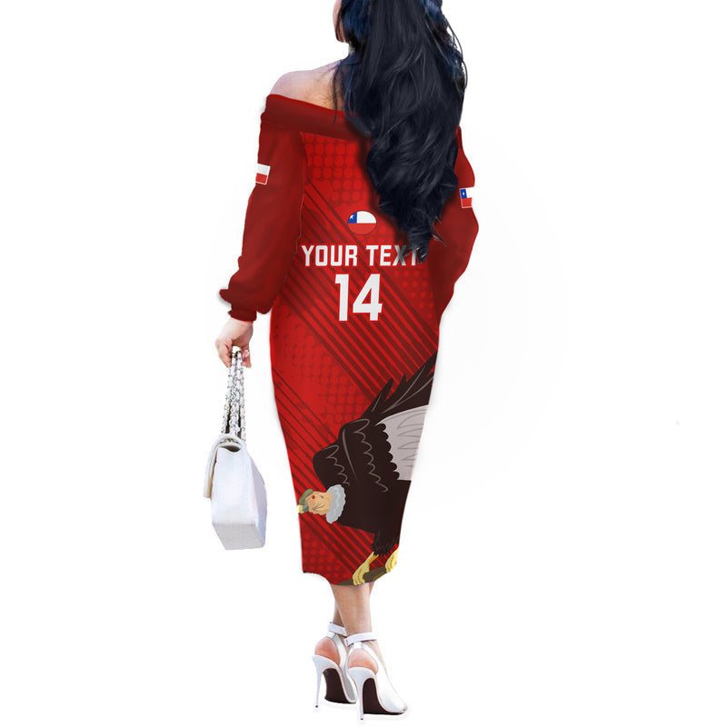 Custom Chile Rugby 2023 Los Condores Grunge Style Off The Shoulder Long Sleeve Dress