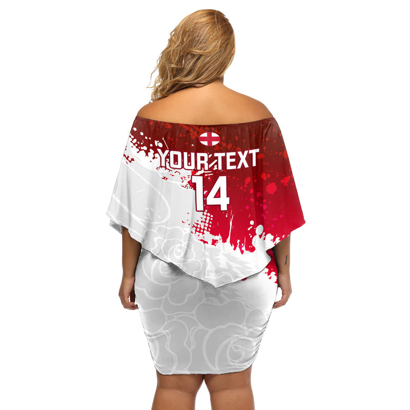 Custom England Rugby 2023 Go Champions World Cup Red Rose Off Shoulder Short Dress