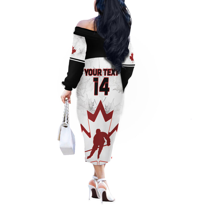 Custom Canada Hockey 2024 Go Maple Leaf Off The Shoulder Long Sleeve Dress
