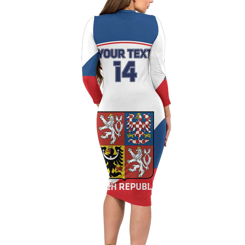 Custom Czech Republic Hockey 2024 Go Czechia Long Sleeve Bodycon Dress