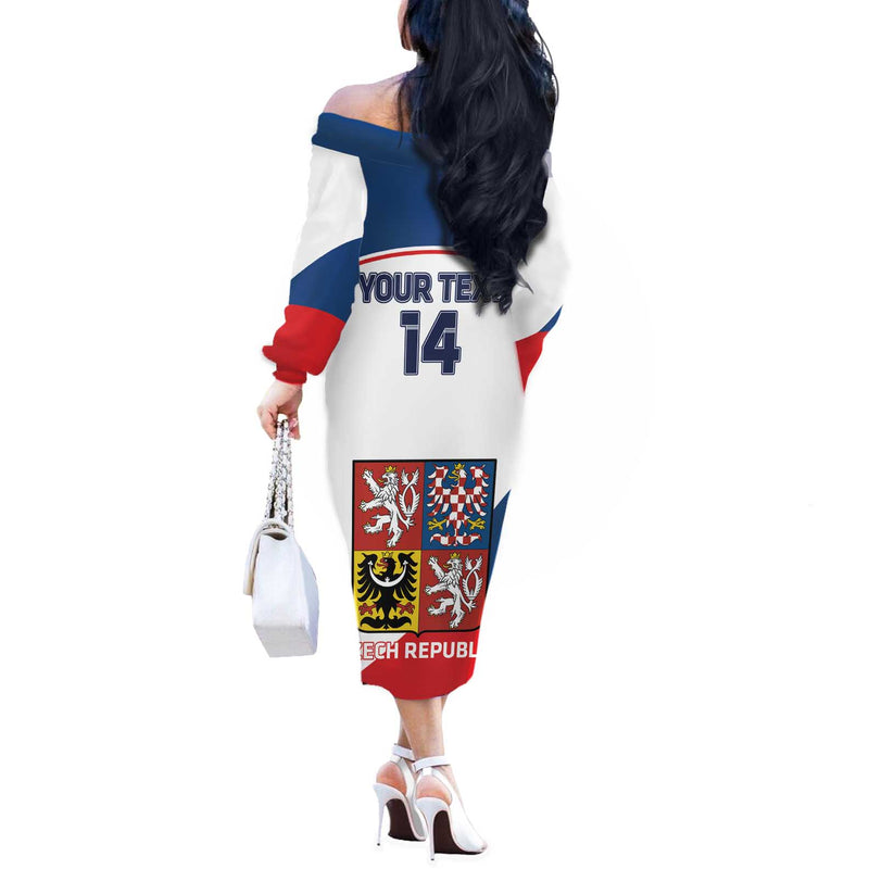 Custom Czech Republic Hockey 2024 Go Czechia Off The Shoulder Long Sleeve Dress