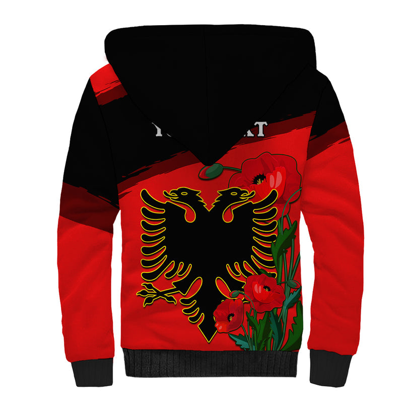 Albania Flag Day Albanian Coat Of Arms With Red Poppy Sherpa Hoodie