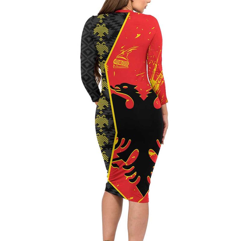 Albania Independence Day Albanian Proud - Flag Color Long Sleeve Bodycon Dress