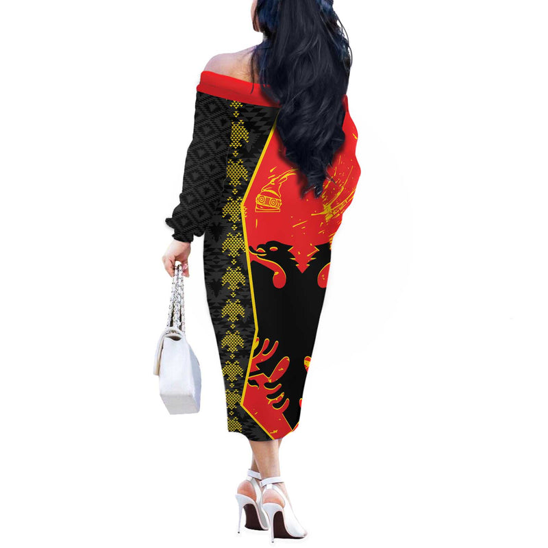Albania Independence Day Albanian Proud - Flag Color Off The Shoulder Long Sleeve Dress
