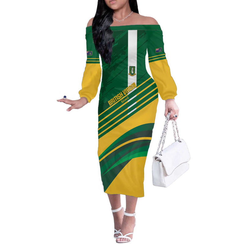 Custom British Virgin Islands Football Come On Nature Boys Off The Shoulder Long Sleeve Dress