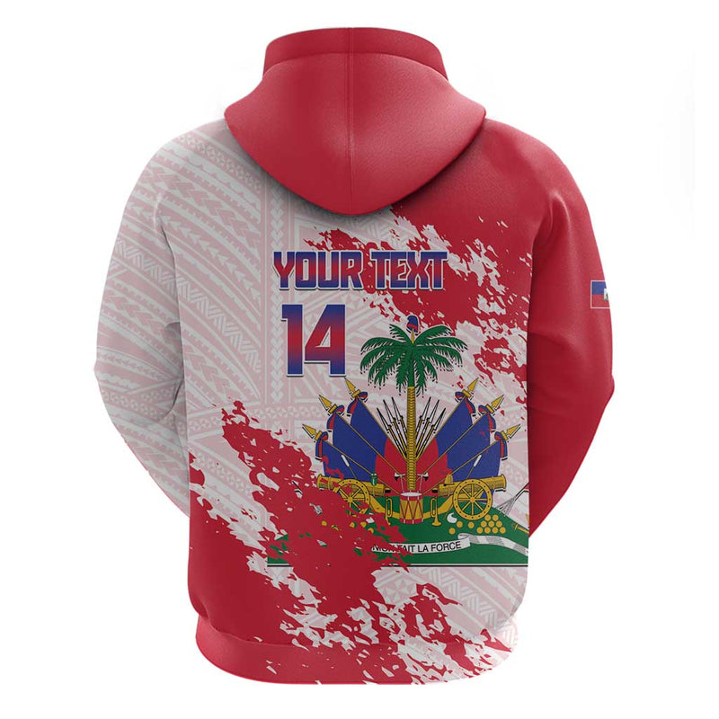 Custom Haiti Football Les Grenadiers Red Grunge Polynesian Tattoo Hoodie