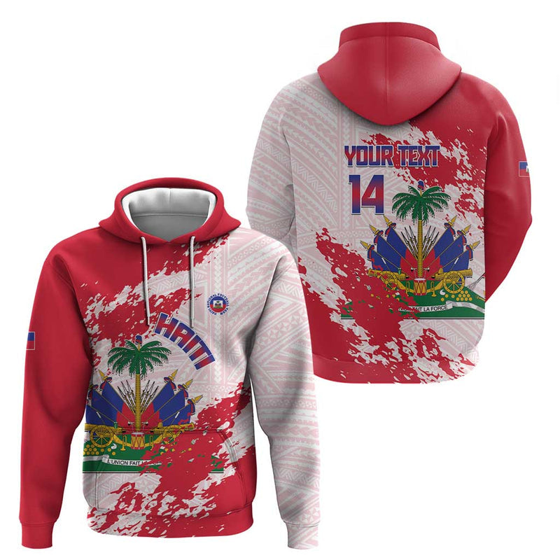 Custom Haiti Football Les Grenadiers Red Grunge Polynesian Tattoo Hoodie