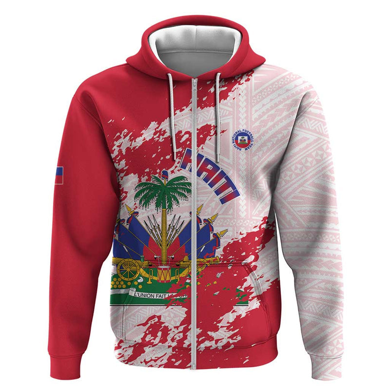 Custom Haiti Football Les Grenadiers Red Grunge Polynesian Tattoo Hoodie