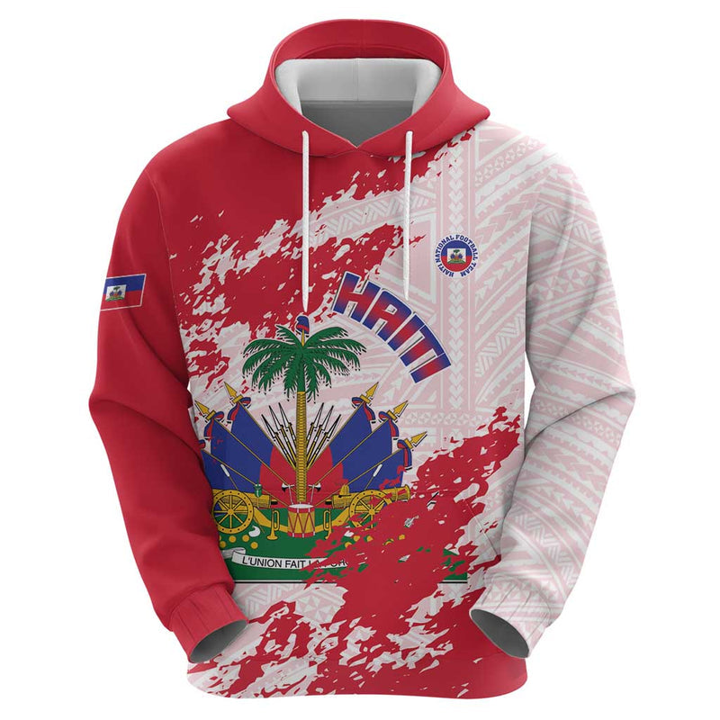 Custom Haiti Football Les Grenadiers Red Grunge Polynesian Tattoo Hoodie