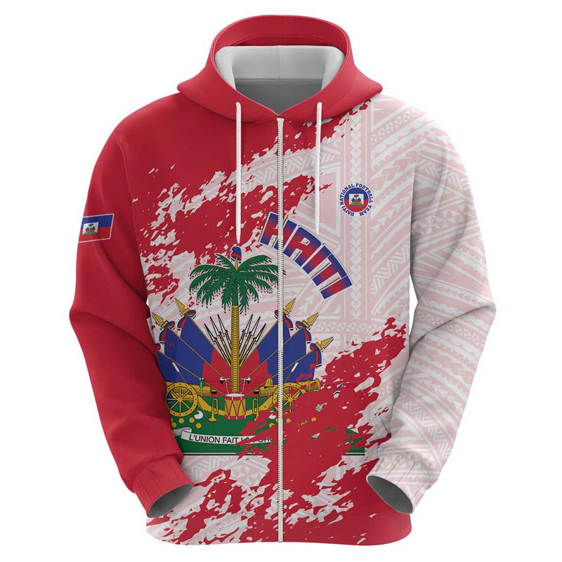 Custom Haiti Football Les Grenadiers Red Grunge Polynesian Tattoo Hoodie