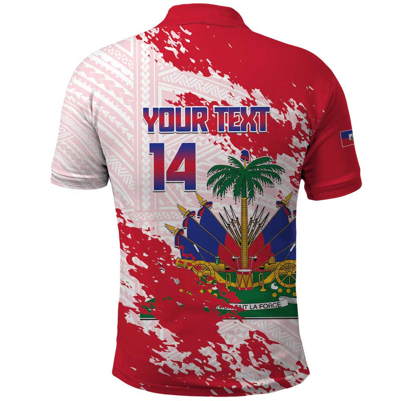 Custom Haiti Football Les Grenadiers Red Grunge Polynesian Tattoo Polo Shirt