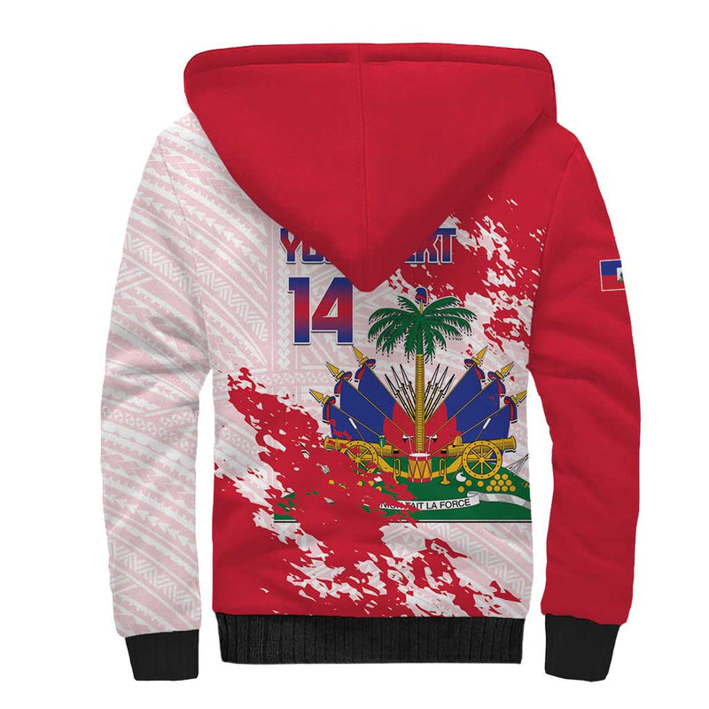 Custom Haiti Football Les Grenadiers Red Grunge Polynesian Tattoo Sherpa Hoodie