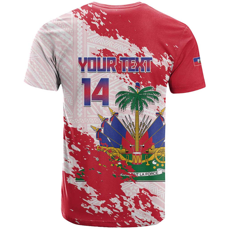 Custom Haiti Football Les Grenadiers Red Grunge Polynesian Tattoo T Shirt