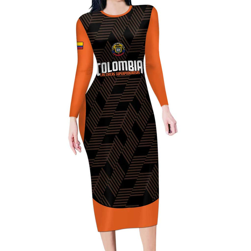 Custom Colombia Football 2025 Las Chicas Superpoderosas - Black Version Long Sleeve Bodycon Dress