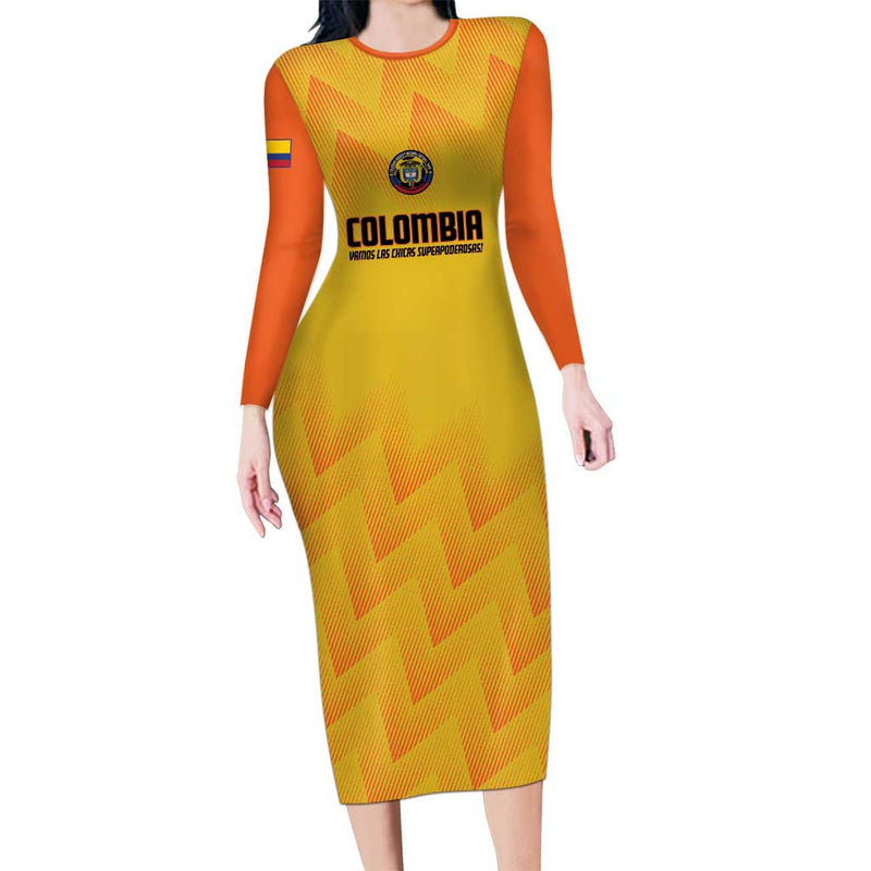Custom Colombia Football 2025 Las Chicas Superpoderosas - Yellow Version Long Sleeve Bodycon Dress