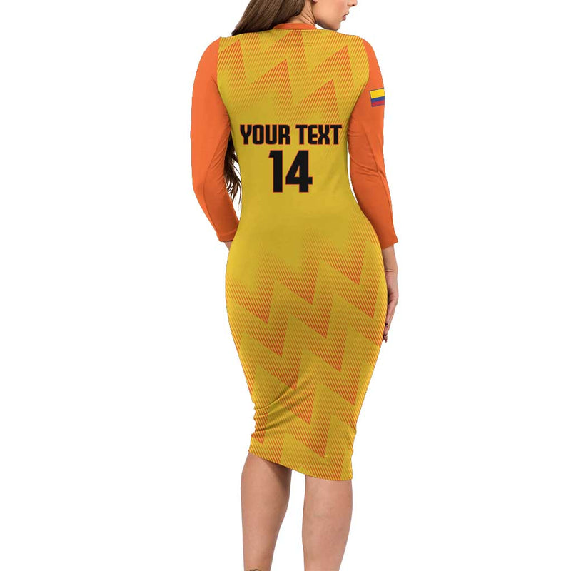 Custom Colombia Football 2025 Las Chicas Superpoderosas - Yellow Version Long Sleeve Bodycon Dress