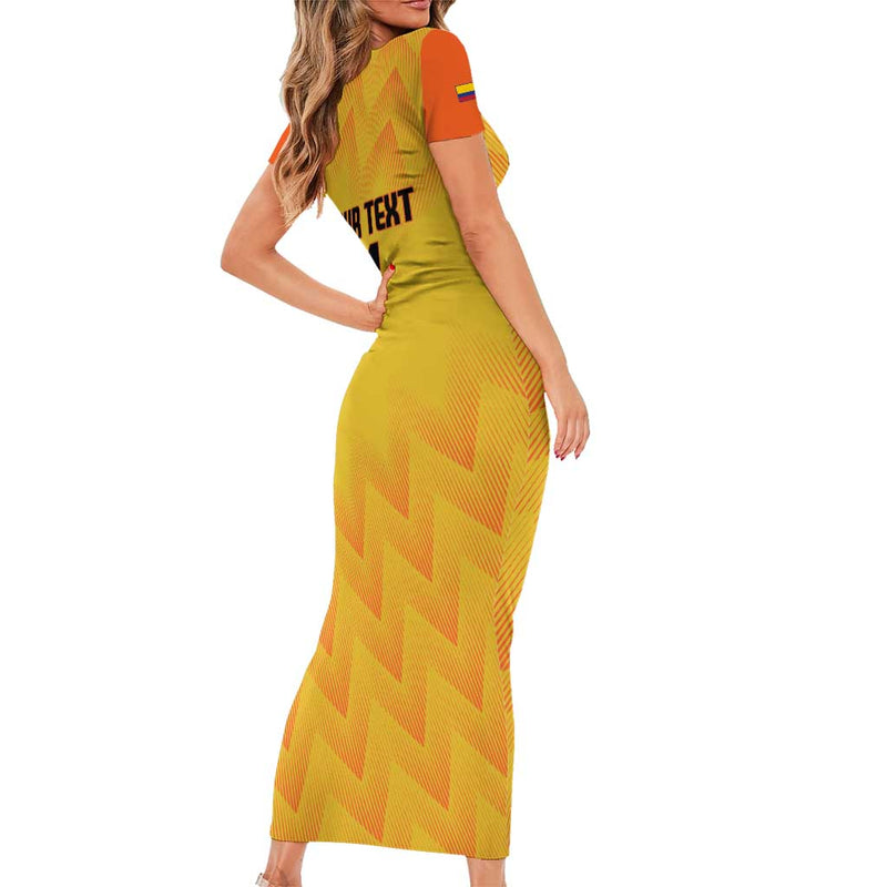 Custom Colombia Football 2025 Las Chicas Superpoderosas - Yellow Version Short Sleeve Bodycon Dress