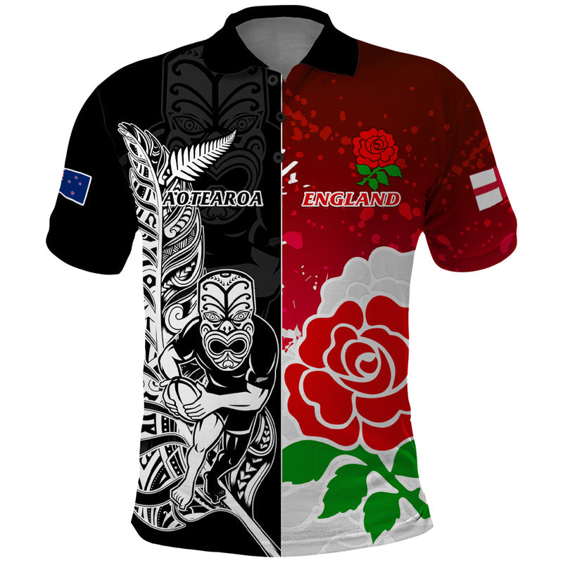 Custom New Zealand And England Rugby 2023 World Cup All Black Combine Red Roses Polo Shirt