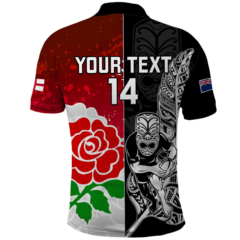 Custom New Zealand And England Rugby 2023 World Cup All Black Combine Red Roses Polo Shirt