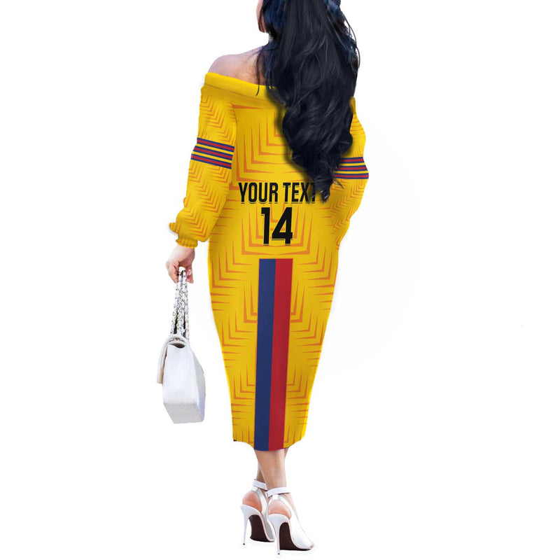 Custom Colombia Football Vamos Los Cafeteros Off The Shoulder Long Sleeve Dress