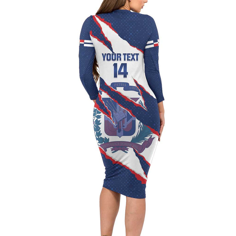 Custom Dominican Republic Football Los Quisqueyanos Crack Style Long Sleeve Bodycon Dress